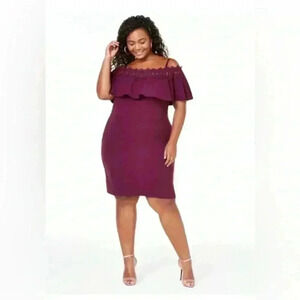 BCX Women Plus Size Trendy Off-The-Shoulder Crochet Dress Purple Size 2X NWOT
